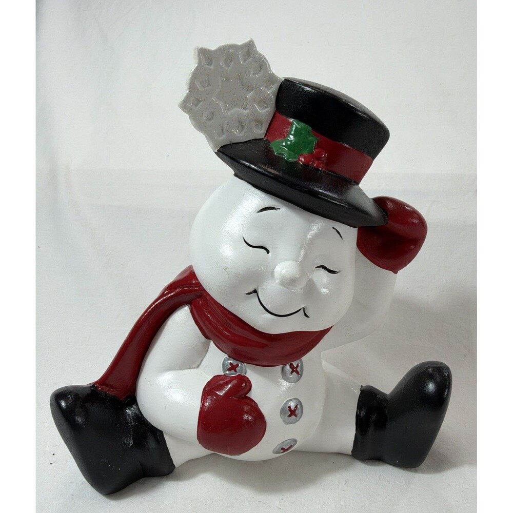 Handpainted ceramic SNOWMAN with snowflake on hat 6 1/2" Tall